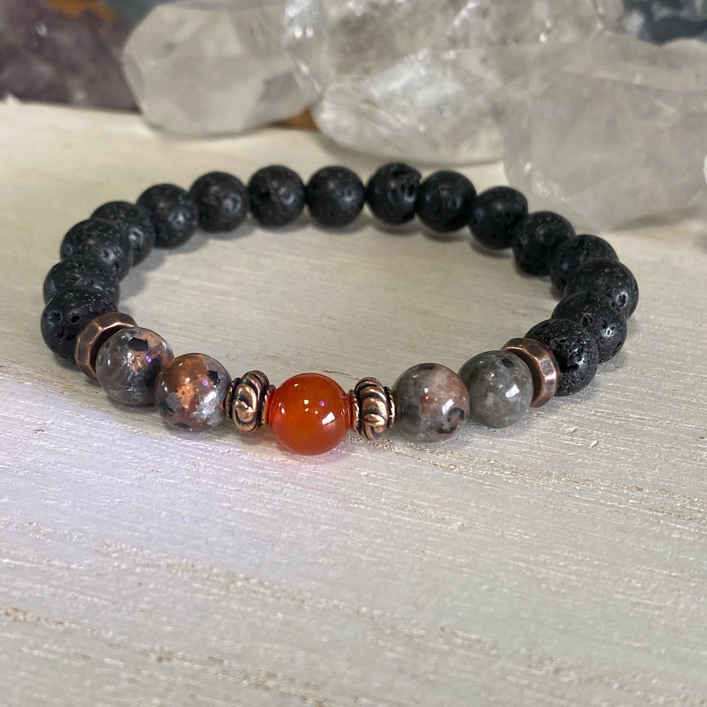 2/$40 - UV Reactive Yooperlite, Lava & Carnelian Gemstone Bracelet - Unisex -8mm